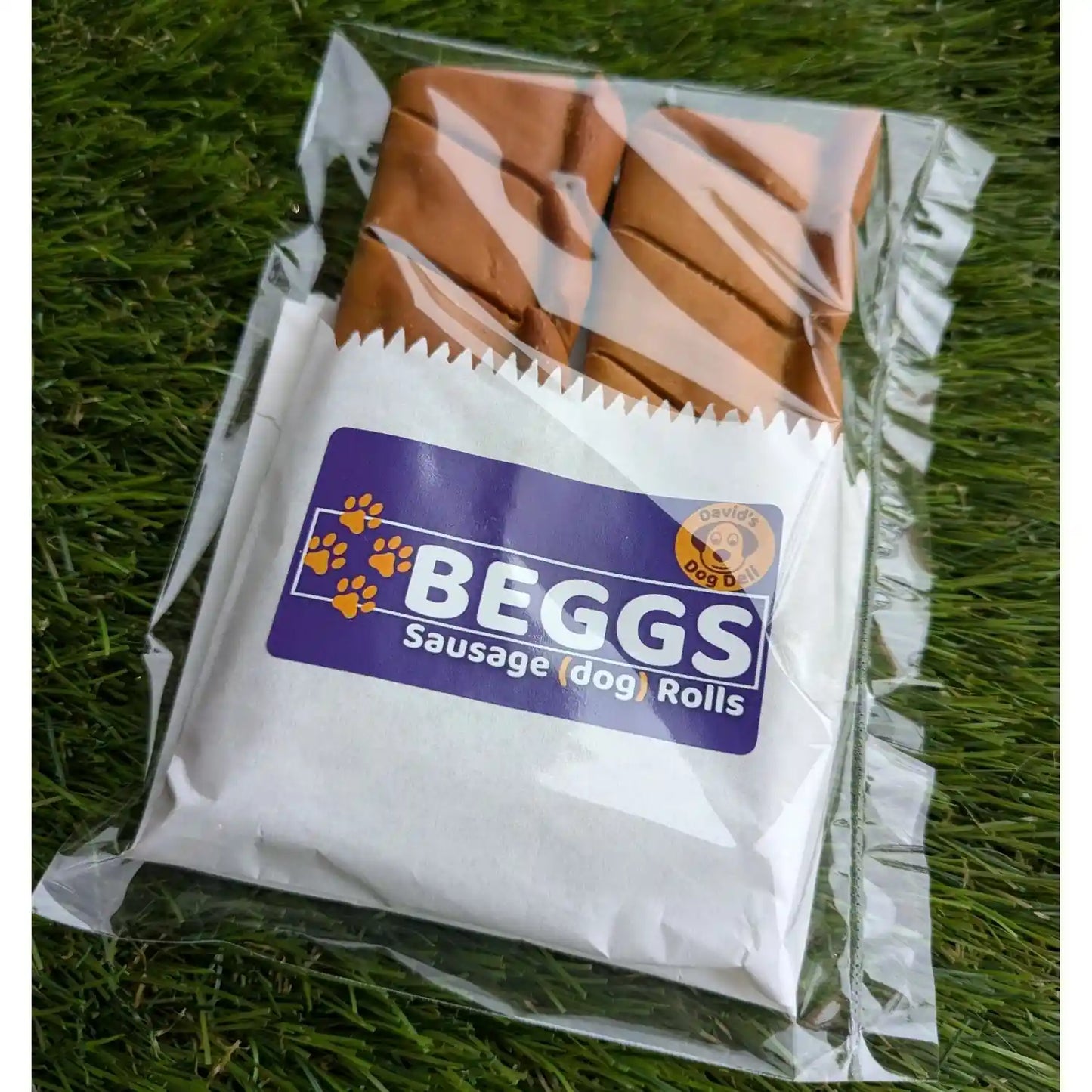 2 pack of Beggs large dog treats on grass