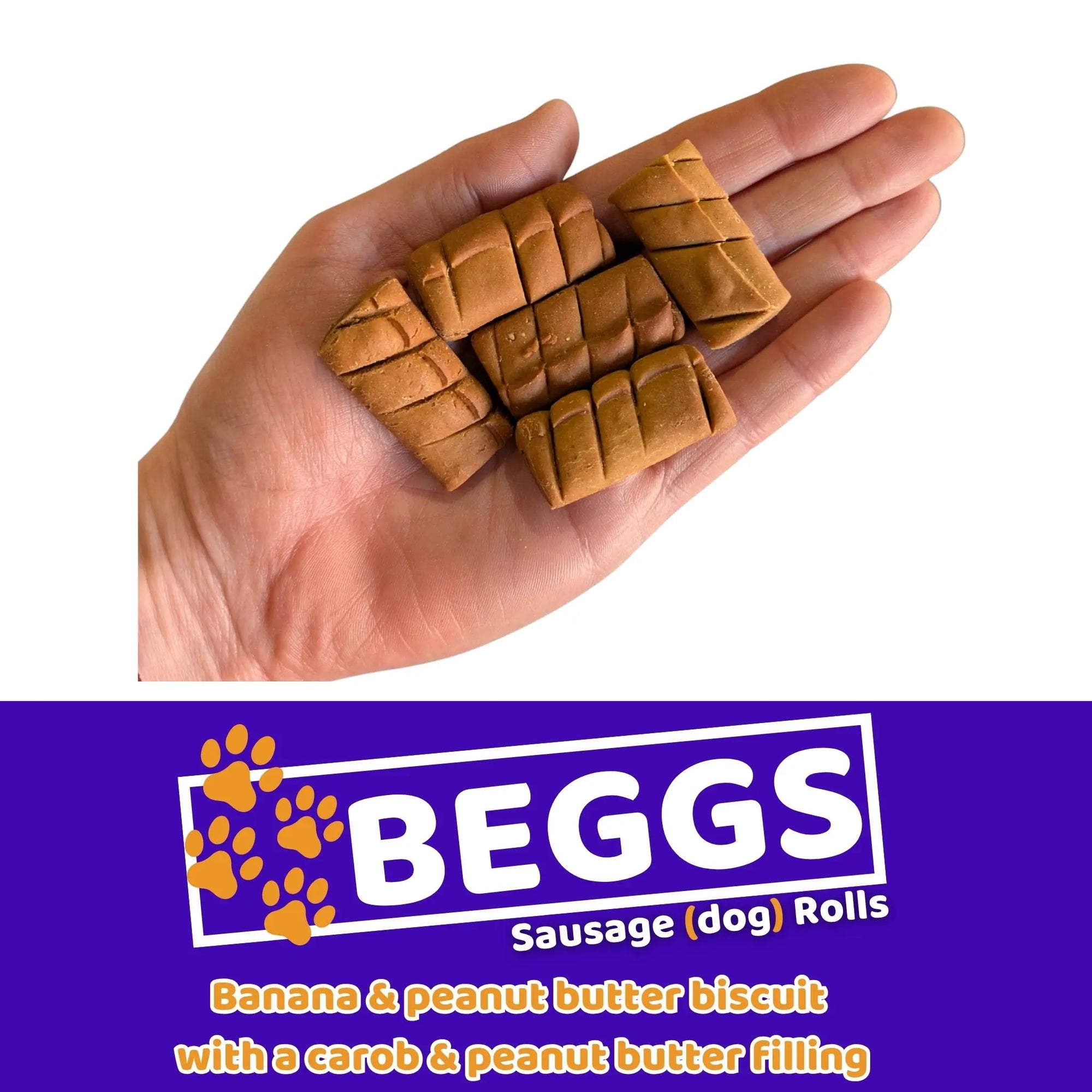 beggs dog treats in a hand