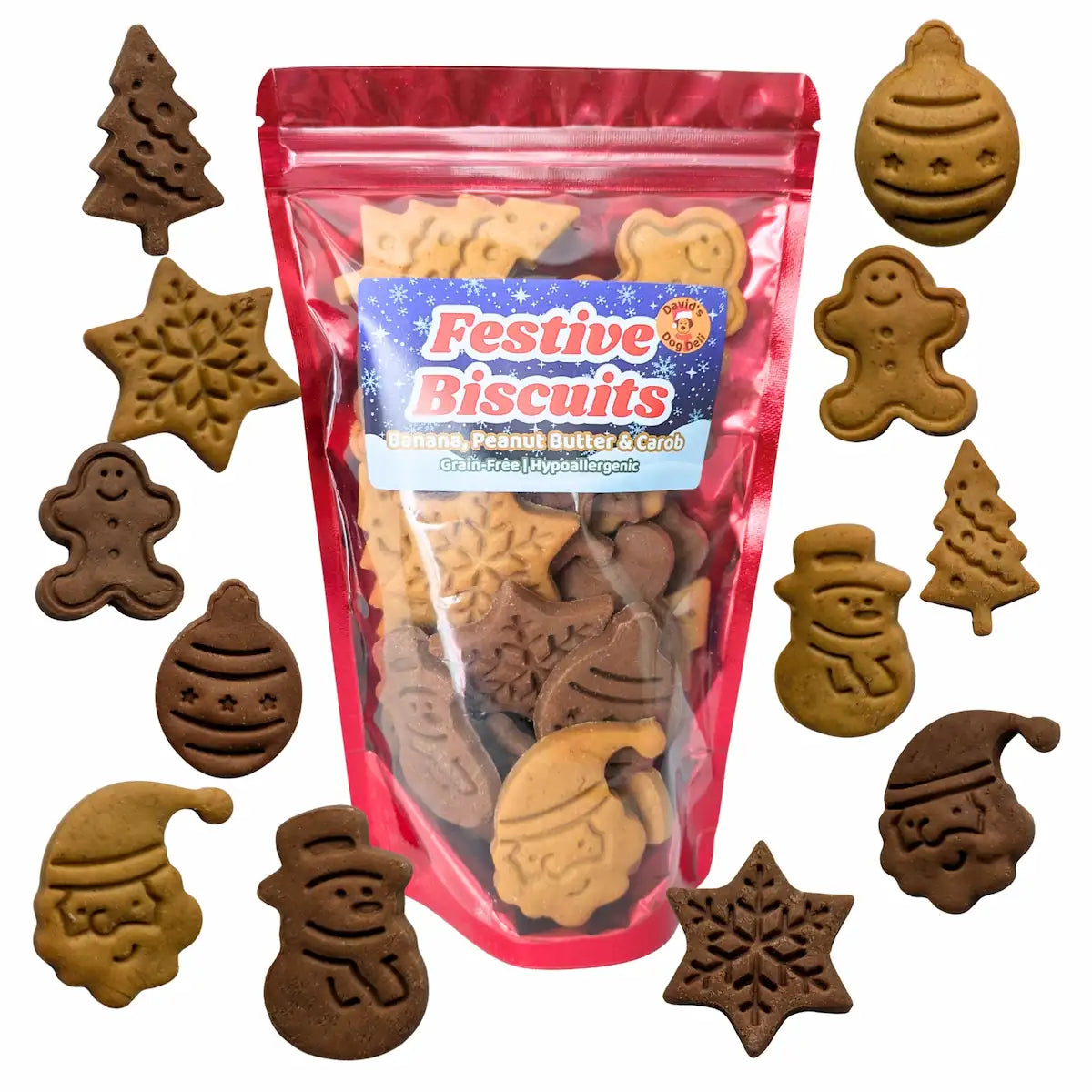 Christmas Dog Treats – Bag of Grain-Free, Hypoallergenic & Vegan Biscuits All Around
