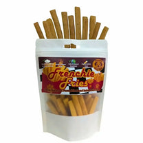 Frenchie fries hypoallergenic dog treats - bag with biscuits coming out the top