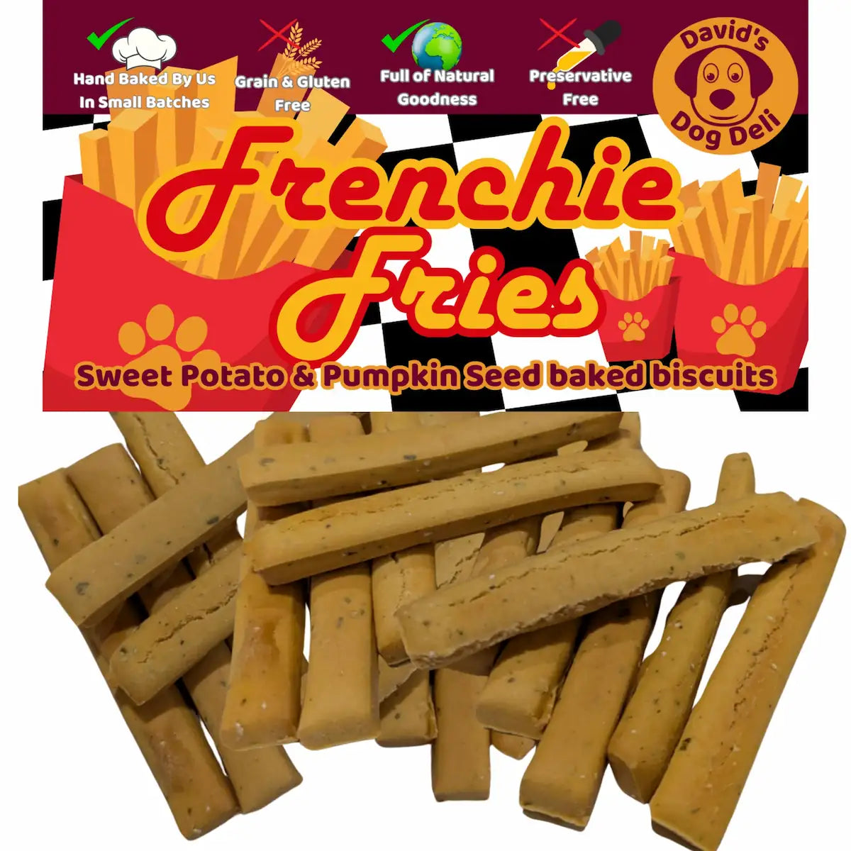 Sweet potato & pumpkin seed hypoallergenic dog treats - Frenchie Fries logo