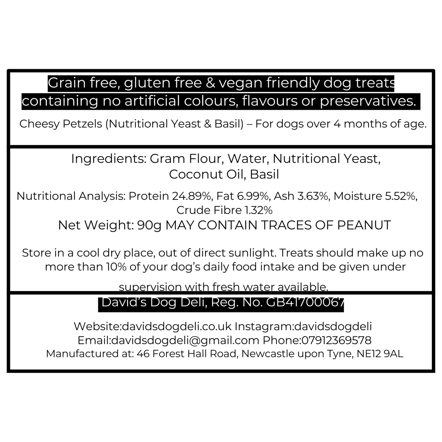 Vegan, Grain-Free & Hypoallergenic Dog Treats. cheezy petzels label
