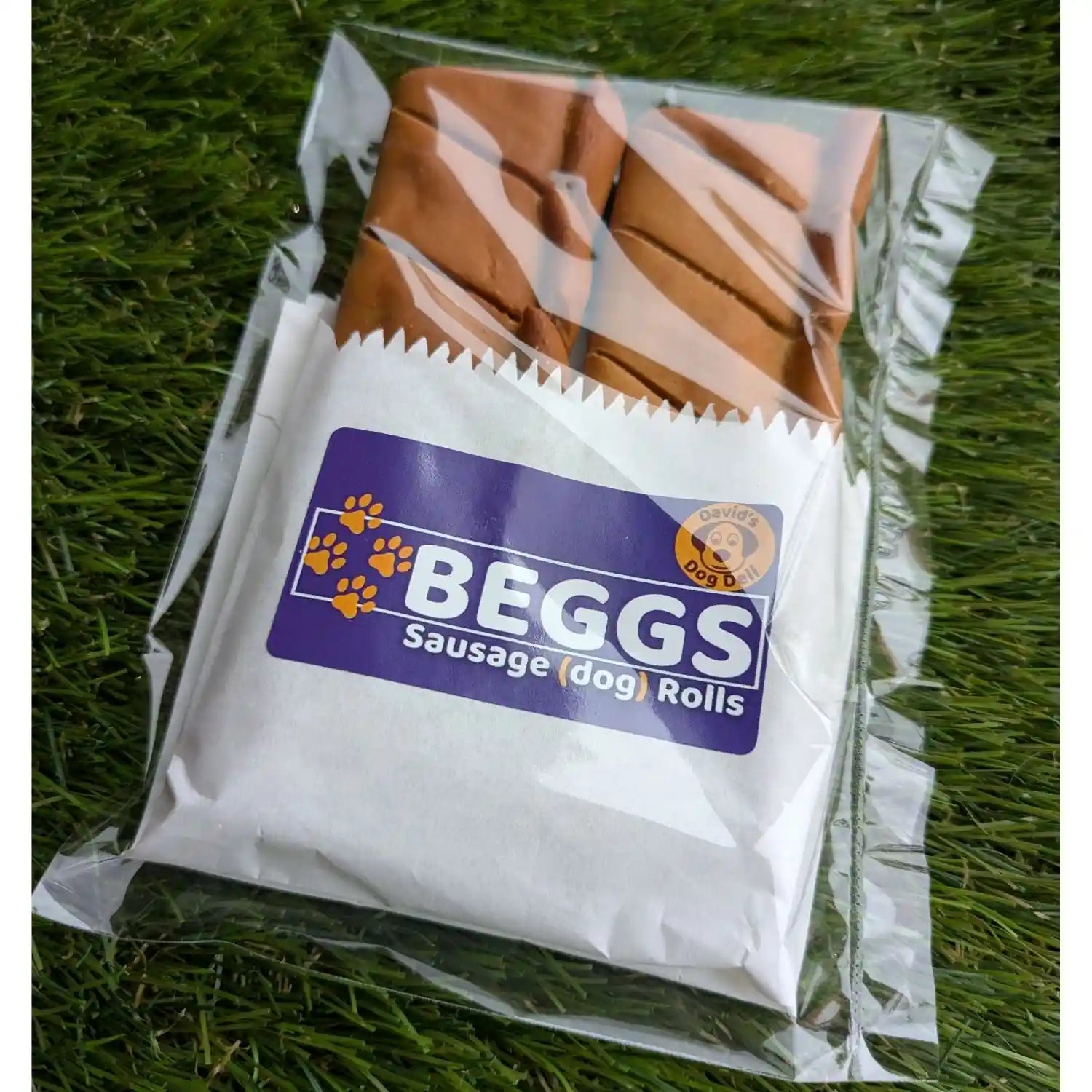 2 pack of Beggs large dog treats on grass