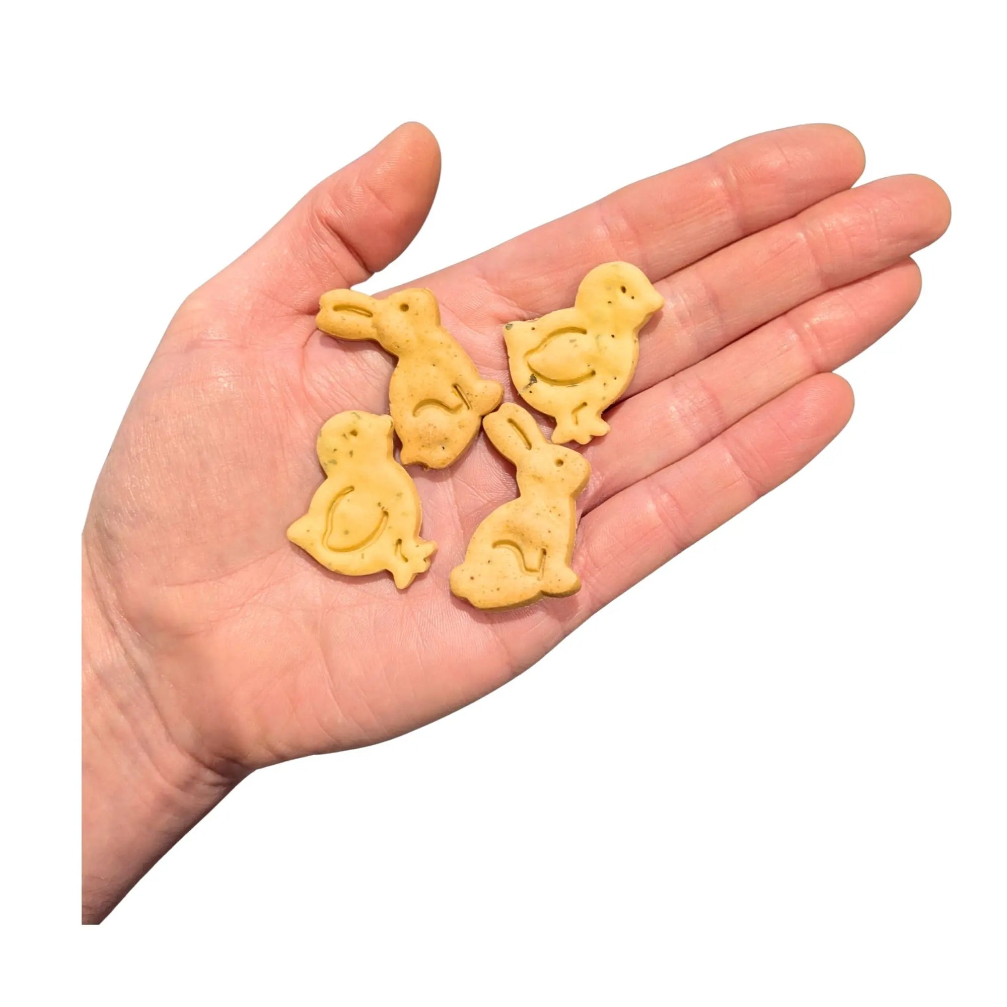 Easter dog treats on hand to show size detail.  Grain-Free