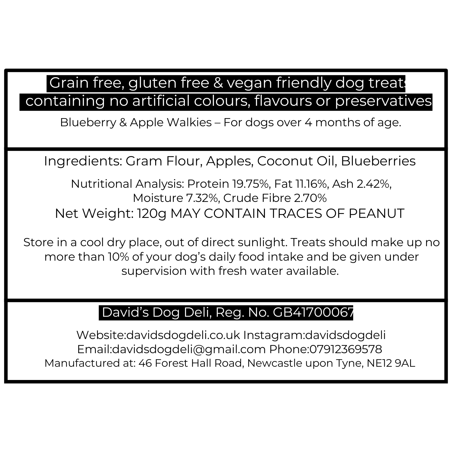 Natural dog biscuits - Walkies Blueberry & Apple Label