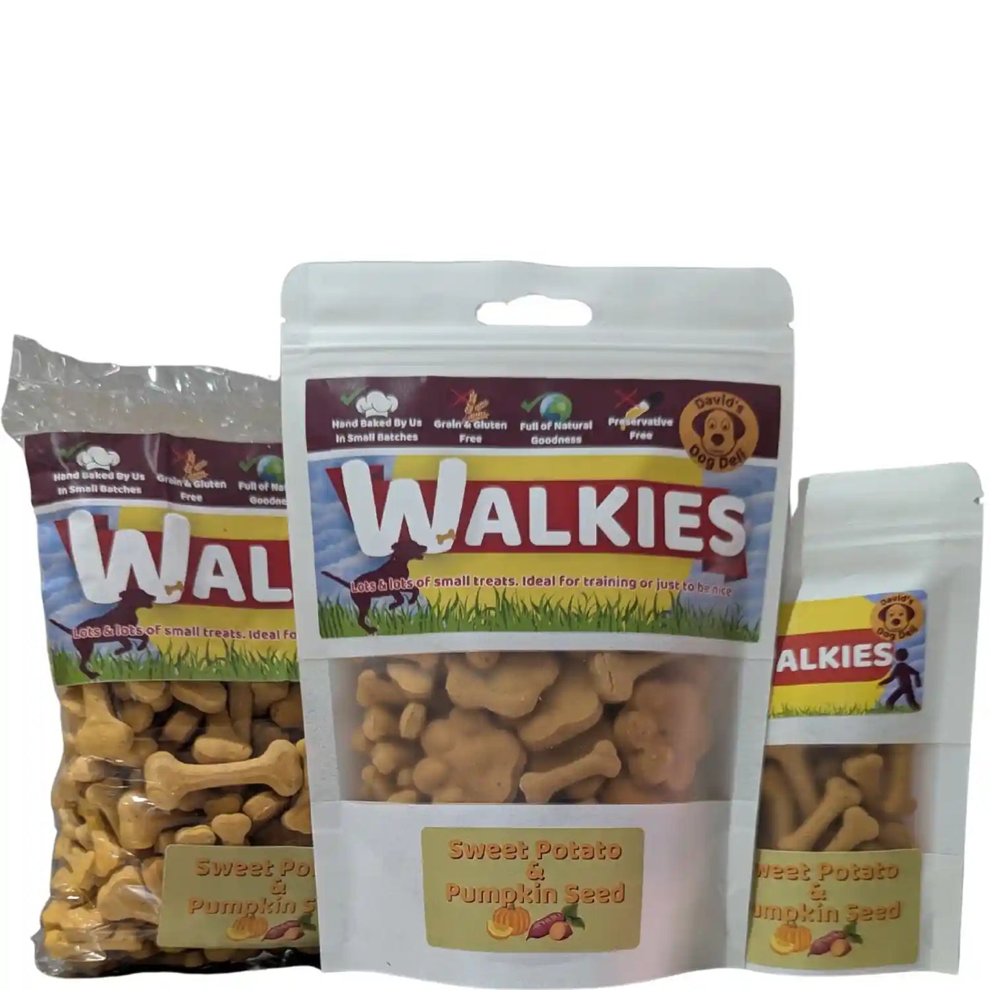 Walkies dog treats packaging with visible branding on a white background