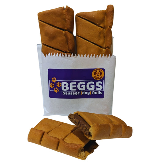 Beggs – peanut butter & banana hypoallergenic dog treats, twin pack, sausage roll shape, for dogs with sensitivities