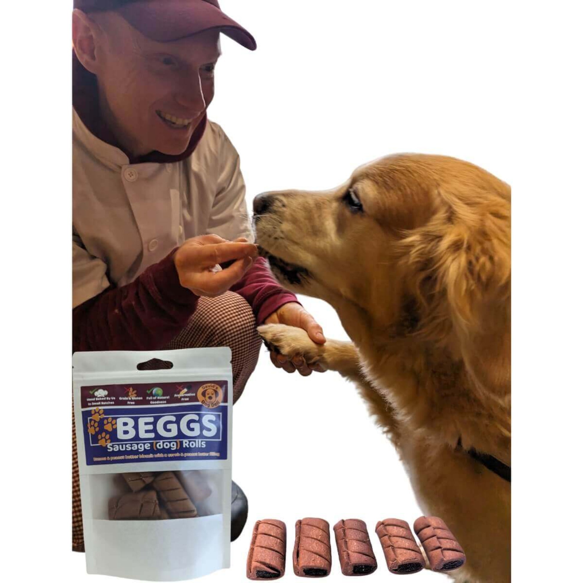 Sausage Rolls for Dogs - Beggs David feeding a dog