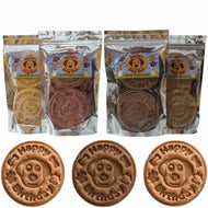 Dog biscuits with 'Happy Birthday' design in clear packaging, branded 'David's Dog Biscuits'.