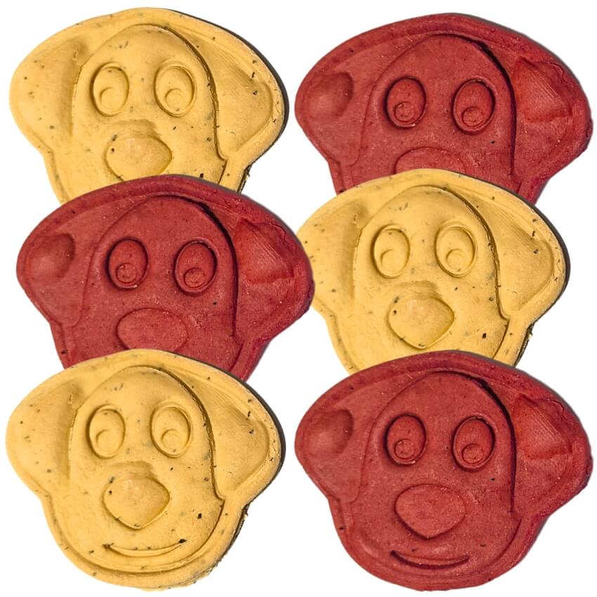 large hypoallergenic dog treats in the shape of a dog face