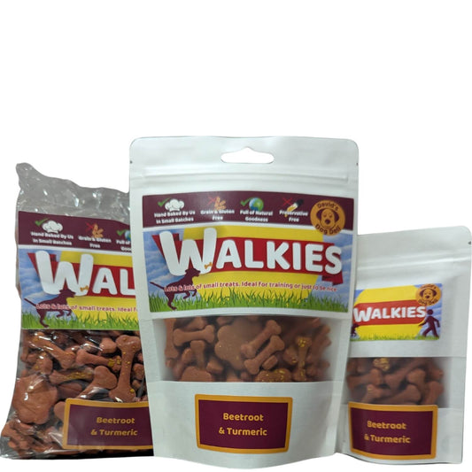 Walkies - vegan dog treats, beetroot turmeric & coconut oil, 3 sizes