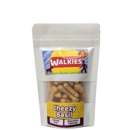 Walkies - vegan dog treats, cheezy basil & coconut oil, pocket pack