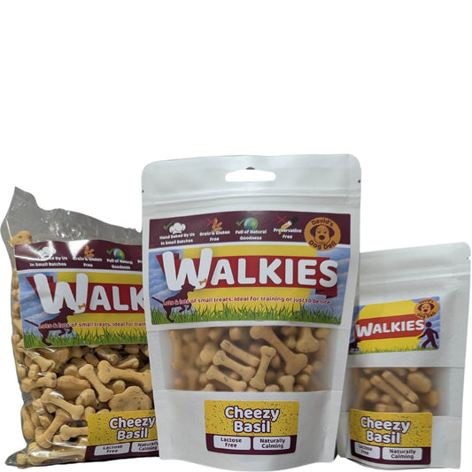 Walkies - vegan dog treats, cheezy basil & coconut oil, 3 sizes